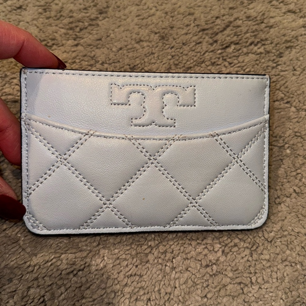 Tory Burch Quilted Light Blue Card Holder with Zipper